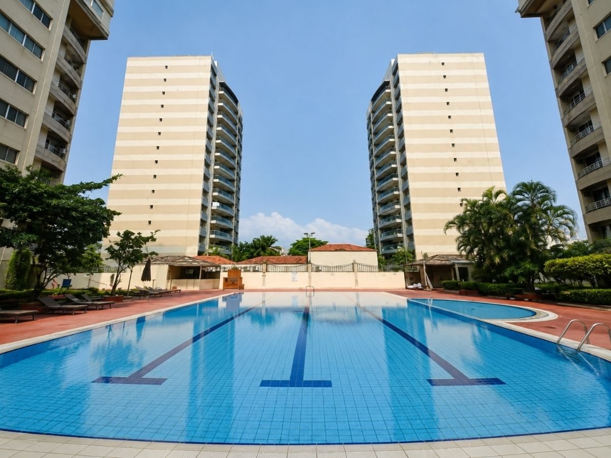 Towers and pool of the 4 bedroom penthouse development for sale in Old Ikoyi, Lagos